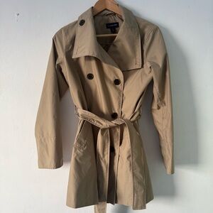 Lands' End belted Tan Double-Breasted Trench Coat